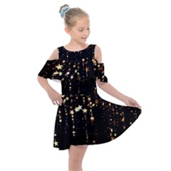 Stars Christmas Background Pattern Kids  Shoulder Cutout Chiffon Dress by danenraven