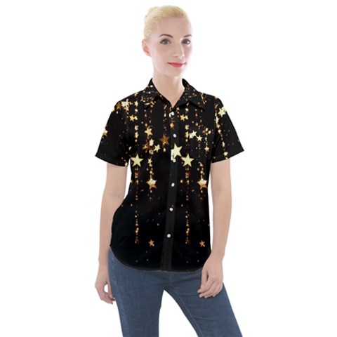 Stars Christmas Background Pattern Women s Short Sleeve Pocket Shirt by danenraven