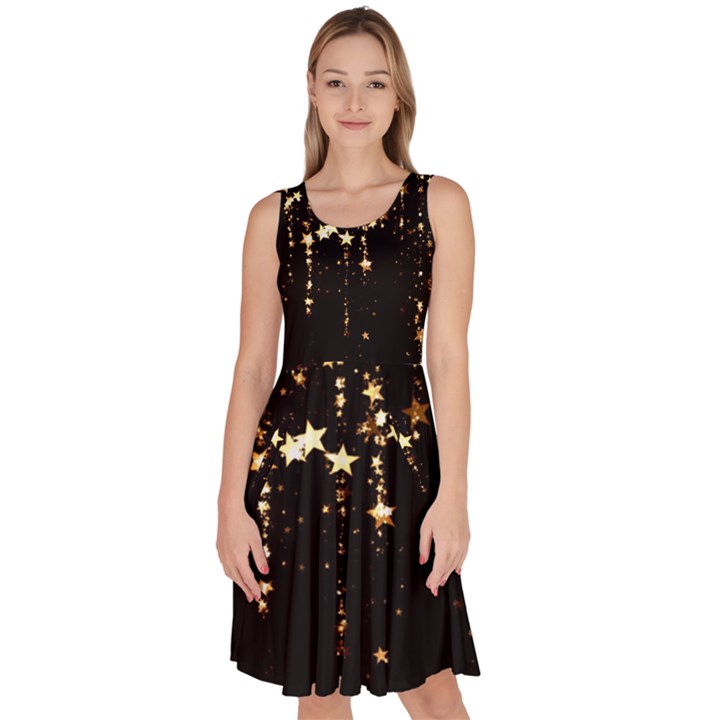 Stars Christmas Background Pattern Knee Length Skater Dress With Pockets