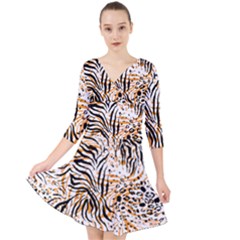 Tiger Pattern Background Quarter Sleeve Front Wrap Dress by danenraven