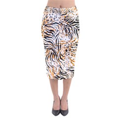 Tiger Pattern Background Velvet Midi Pencil Skirt by danenraven