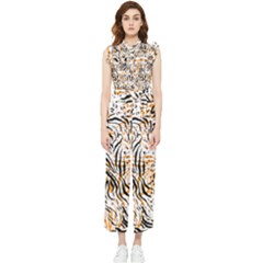 Tiger Pattern Background Women s Frill Top Chiffon Jumpsuit by danenraven