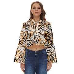 Tiger Pattern Background Boho Long Bell Sleeve Top