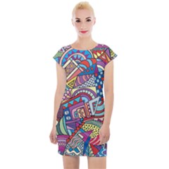 Abstract Art Color Geometry Pattern Cap Sleeve Bodycon Dress by danenraven