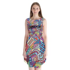 Abstract Art Color Geometry Pattern Sleeveless Chiffon Dress   by danenraven