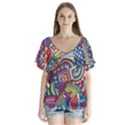 Abstract Art Color Geometry Pattern V-Neck Flutter Sleeve Top View1