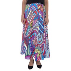 Abstract Art Color Geometry Pattern Flared Maxi Skirt by danenraven