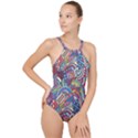 Abstract Art Color Geometry Pattern High Neck One Piece Swimsuit View1