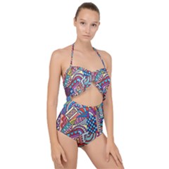 Abstract Art Color Geometry Pattern Scallop Top Cut Out Swimsuit by danenraven