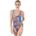 Abstract Art Color Geometry Pattern High Leg Strappy Swimsuit View1