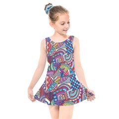 Abstract Art Color Geometry Pattern Kids  Skater Dress Swimsuit by danenraven