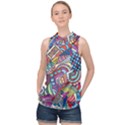 Abstract Art Color Geometry Pattern High Neck Satin Top View1