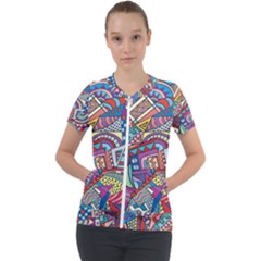 Abstract Art Color Geometry Pattern Short Sleeve Zip Up Jacket by danenraven