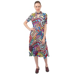 Abstract Art Color Geometry Pattern Keyhole Neckline Chiffon Dress by danenraven