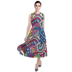 Abstract Art Color Geometry Pattern Round Neck Boho Dress by danenraven