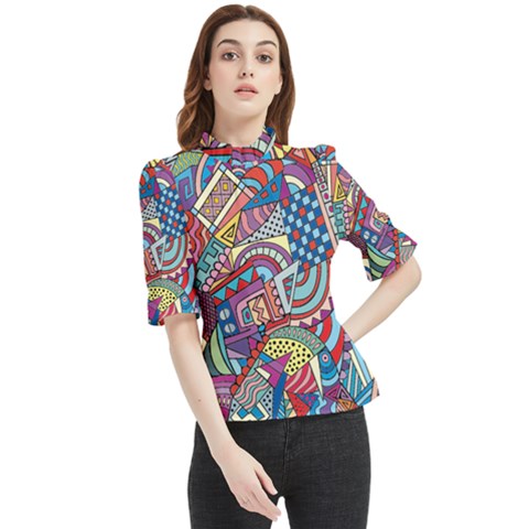 Abstract Art Color Geometry Pattern Frill Neck Blouse by danenraven