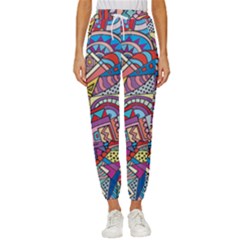 Abstract Art Color Geometry Pattern Cropped Drawstring Pants by danenraven