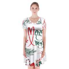 Merry Xmas Seamless Christmas Pattern Short Sleeve V-neck Flare Dress by danenraven