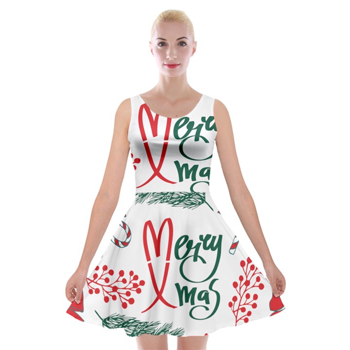 Merry Xmas Seamless Christmas Pattern Velvet Skater Dress