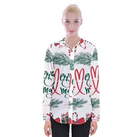 Merry Xmas Seamless Christmas Pattern Womens Long Sleeve Shirt by danenraven