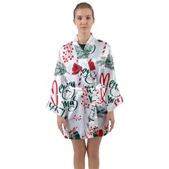 Merry Xmas Seamless Christmas Pattern Long Sleeve Satin Kimono by danenraven