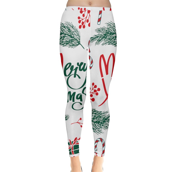 Merry Xmas Seamless Christmas Pattern Inside Out Leggings