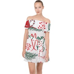 Merry Xmas Seamless Christmas Pattern Off Shoulder Chiffon Dress by danenraven