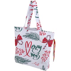 Merry Xmas Seamless Christmas Pattern Drawstring Tote Bag by danenraven