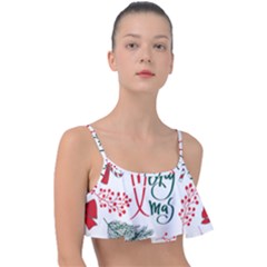 Merry Xmas Seamless Christmas Pattern Frill Bikini Top by danenraven