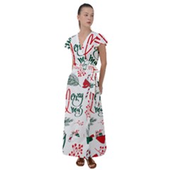 Merry Xmas Seamless Christmas Pattern Flutter Sleeve Maxi Dress by danenraven