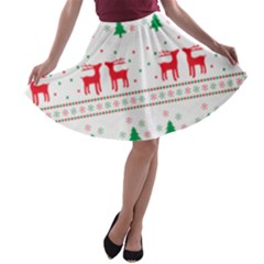 Christmas Illustration Texture Pattern A-line Skater Skirt by danenraven