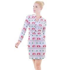 Christmas Illustration Texture Pattern Button Long Sleeve Dress by danenraven