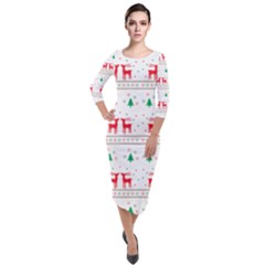 Christmas Illustration Texture Pattern Quarter Sleeve Midi Velour Bodycon Dress by danenraven