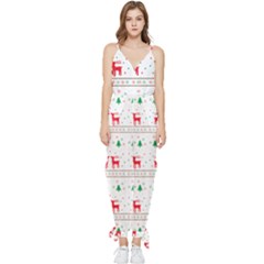 Christmas Illustration Texture Pattern Sleeveless Tie Ankle Chiffon Jumpsuit by danenraven