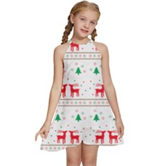 Christmas Illustration Texture Pattern Kids  Halter Collar Waist Tie Chiffon Dress by danenraven