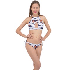 Blue And White Pottery Pattern Cross Front Halter Bikini Set by danenraven