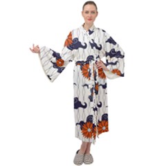 Blue And White Pottery Pattern Maxi Velour Kimono by danenraven