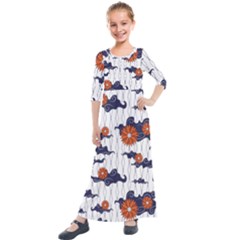 Blue And White Pottery Pattern Kids  Quarter Sleeve Maxi Dress by danenraven