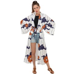 Blue And White Pottery Pattern Maxi Kimono by danenraven