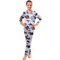 Blue And White Pottery Pattern Kid s Satin Long Sleeve Pajamas Set by danenraven