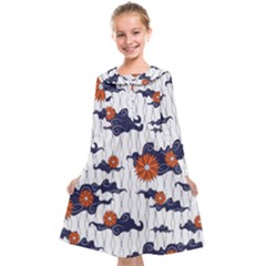 Blue And White Pottery Pattern Kids  Midi Sailor Dress by danenraven