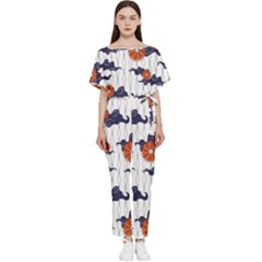 Blue And White Pottery Pattern Batwing Lightweight Chiffon Jumpsuit by danenraven