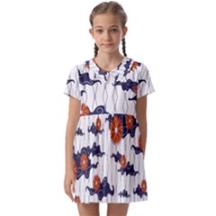 Blue And White Pottery Pattern Kids  Asymmetric Collar Dress by danenraven