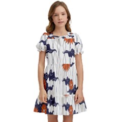 Blue And White Pottery Pattern Kids  Puff Sleeved Dress by danenraven