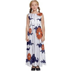 Blue And White Pottery Pattern Kids  Satin Sleeveless Maxi Dress by danenraven