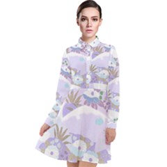 Purple Japanese Pattern Texture Violet Textile Long Sleeve Chiffon Shirt Dress by danenraven