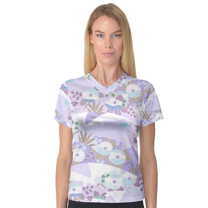 Purple Japanese Pattern Texture Violet Textile V-Neck Sport Mesh Tee