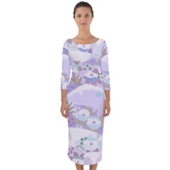 Purple Japanese Pattern Texture Violet Textile Quarter Sleeve Midi Bodycon Dress by danenraven