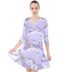 Purple Japanese Pattern Texture Violet Textile Quarter Sleeve Front Wrap Dress by danenraven