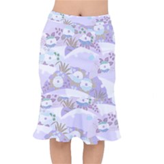 Purple Japanese Pattern Texture Violet Textile Short Mermaid Skirt by danenraven